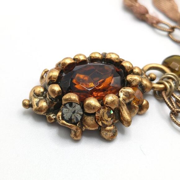 Express Topaz Rhinestone Pendant Necklace Gold Tone Ribbon Chain - Picture 8 of 10